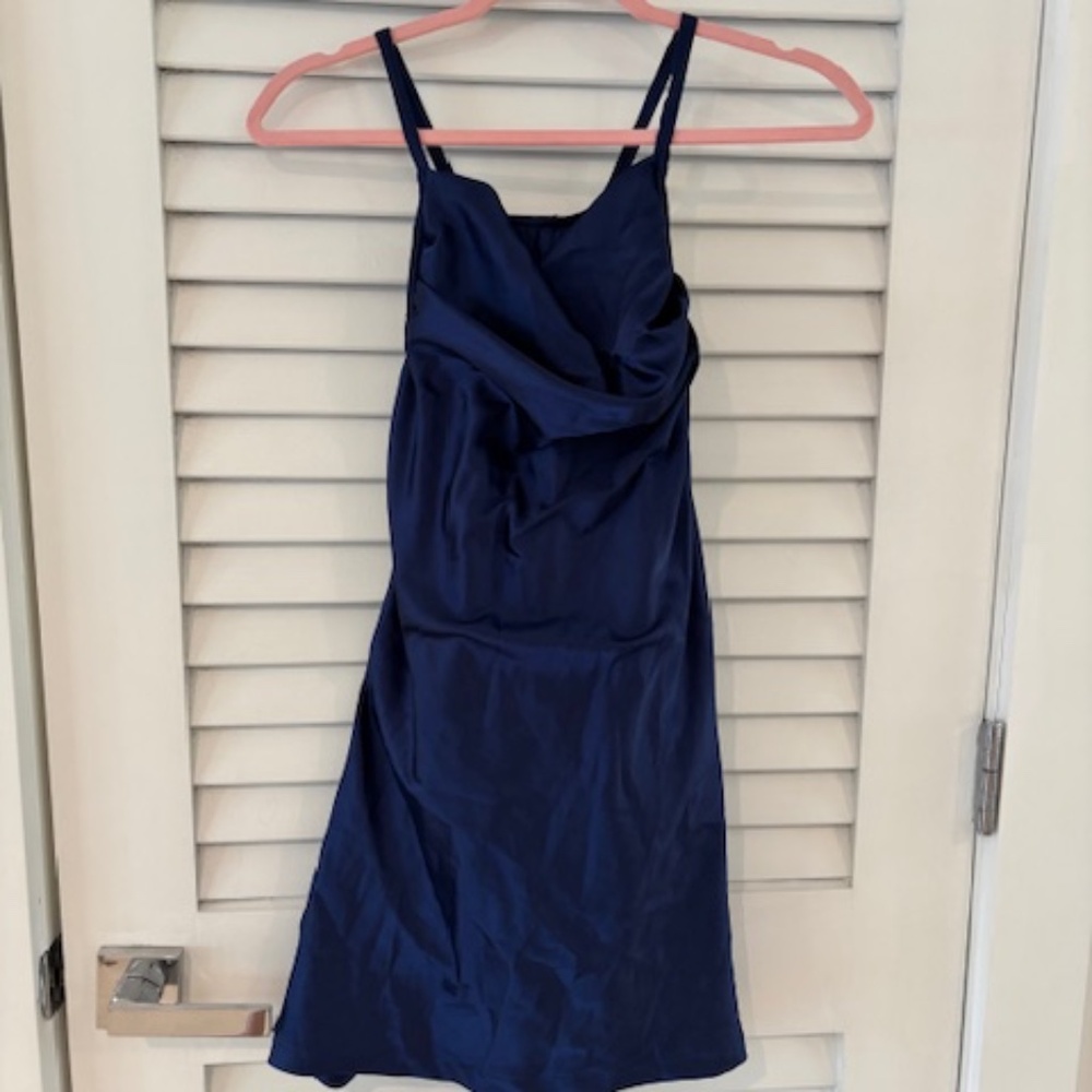 Dance Costume - Small Adult - Navy Blue Satin Slip Dress Dance Costume